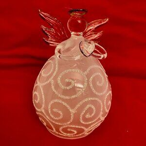 Blown Glass ANGEL CHRISTMAS ORNAMENT in original box - heart spirals holiday